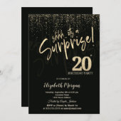 Festive Gold Surprise 20th Birthday Party Kaart (Voorkant / Achterkant)