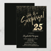 Festive Gold Surprise 25th Birthday Party Kaart (Voorkant / Achterkant)