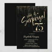 Festive Gold Surprise 75th Birthday Party Kaart (Voorkant / Achterkant)