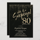 Festive Gold Surprise 80th Birthday Party Kaart (Voorkant / Achterkant)