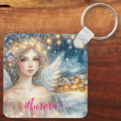 Festive Gold Watercolor Ethereal Frost Snow Angel Sleutelhanger (Achterkant)