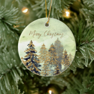 Festive Golden Green-kerstbomen Keramisch Ornament
