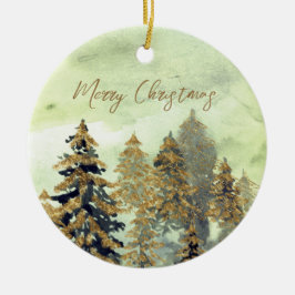 Festive Golden Green-kerstbomen Keramisch Ornament