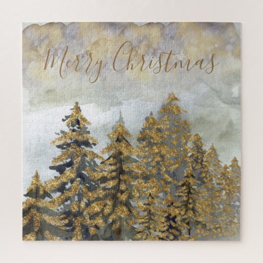 Festive Golden Green-kerstbomen Legpuzzel (Verticaal)