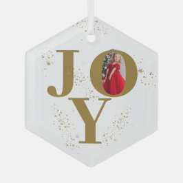 Festive Golden Joy-kerstfoto Glas Ornament