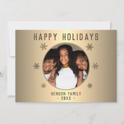 Festive Golden Metallic Snowflake Feestdagenkaart (Voorkant)