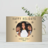 Festive Golden Metallic Snowflake Feestdagenkaart (Staand voorkant)