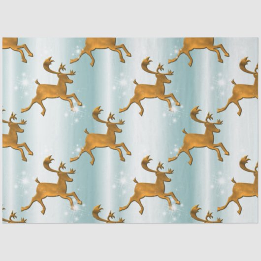 Festive Golden Reindeer op Ice-kerst Tissuepapier (Voorkant)
