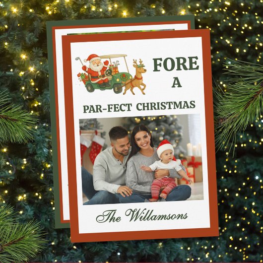 * Festive Golf Theme Two Photo Christmas Feestdagenkaart