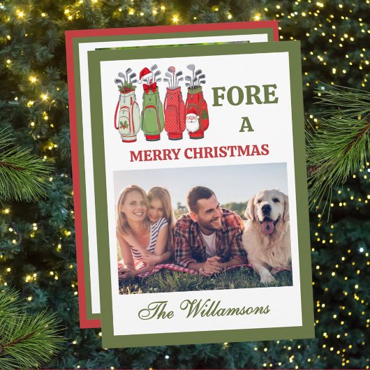 Festive Golf Theme Two Photo Christmas Feestdagenkaart