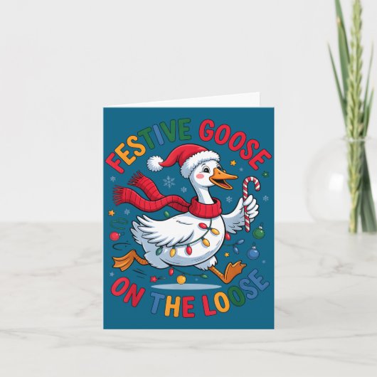 Festive Goose On Loose Christmas Cute Holiday Wint Kaart (Voorkant)