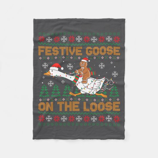 Festive Goose On The Loose Funny Gingerbread Ugly  Fleece Deken (Voorkant)