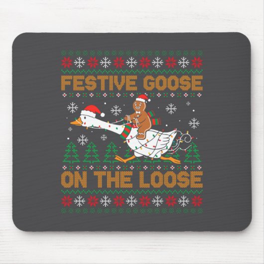Festive Goose On The Loose Funny Gingerbread Ugly  Muismat (Voorkant)