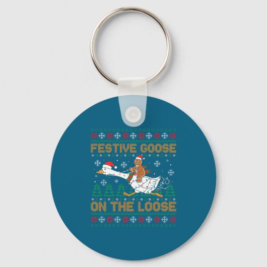 Festive Goose On The Loose Funny Gingerbread Ugly Sleutelhanger (Voorkant)