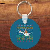 Festive Goose On The Loose Funny Gingerbread Ugly Sleutelhanger (Voorkant)