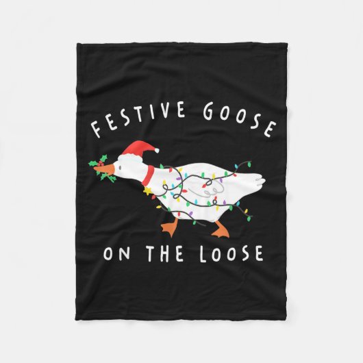 Festive Goose On The Loose Funny Silly Goose Retro Fleece Deken (Voorkant)