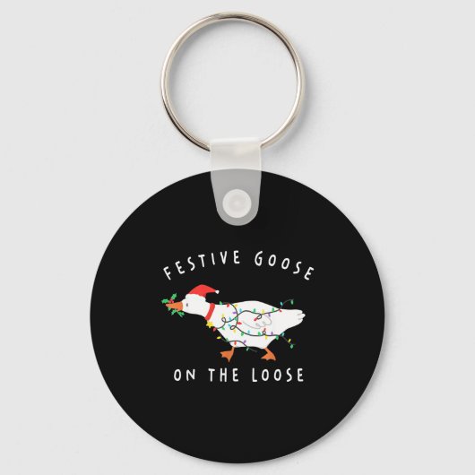 Festive Goose On The Loose Funny Silly Goose Retro Sleutelhanger (Voorkant)
