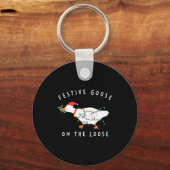 Festive Goose On The Loose Funny Silly Goose Retro Sleutelhanger (Voorkant)