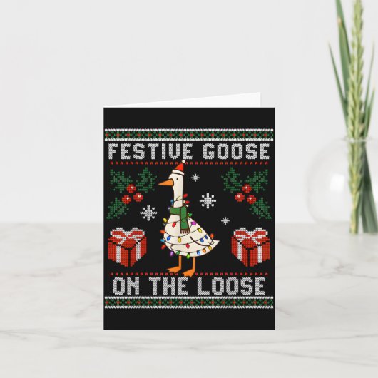 Festive Goose On The Loose Funny Ugly Sweater Chri Kaart (Voorkant)