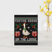 Festive Goose On The Loose Funny Ugly Sweater Chri Kaart (Gele Bloem)