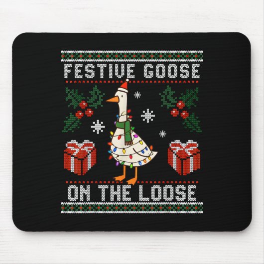 Festive Goose On The Loose Funny Ugly Sweater Chri Muismat (Voorkant)
