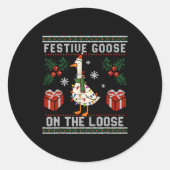 Festive Goose On The Loose Funny Ugly Sweater Chri Ronde Sticker (Voorkant)