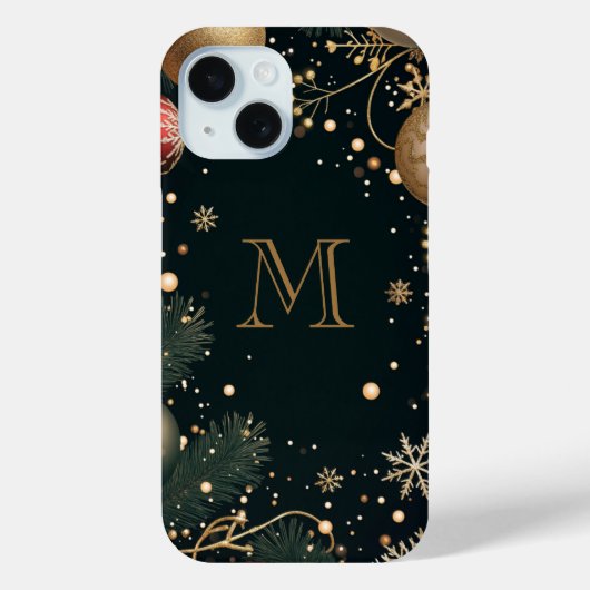 Festive Goud Elegant Kerst Monogram Donker Case-Mate iPhone Case (Achterkant)