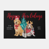 Festive grappige honden Happy Howlidays zwarte sch Deurmat (Voorkant)