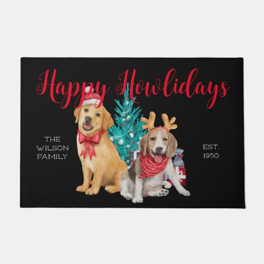 Festive grappige honden Happy Howlidays zwarte sch Deurmat (Voorkant)