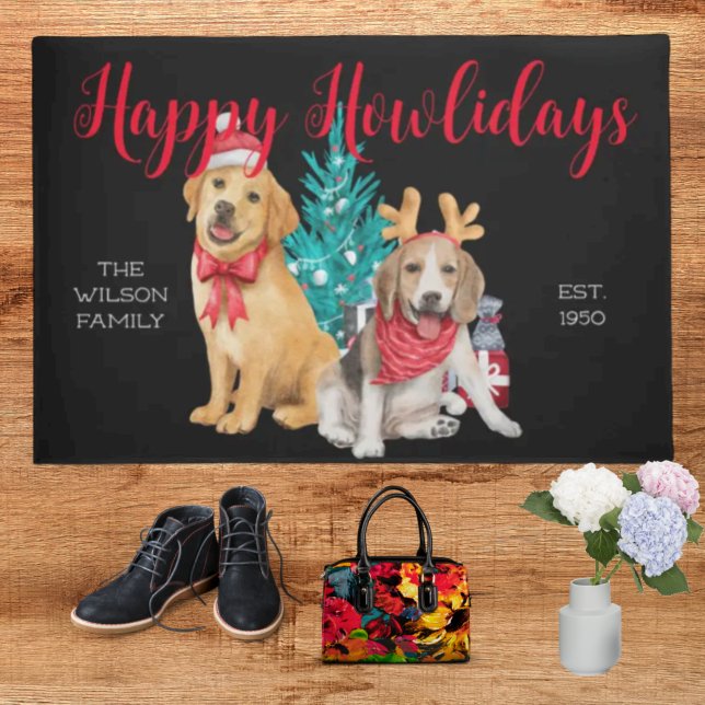 Festive grappige honden Happy Howlidays zwarte sch Deurmat (Creator heeft geüpload)