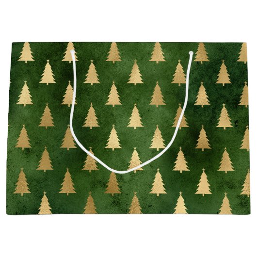 Festive Green and Gold Foil Winter Kerstboom Groot Cadeauzakje (Voorkant)