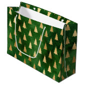 Festive Green and Gold Foil Winter Kerstboom Groot Cadeauzakje (Voorkant Gekanteld)