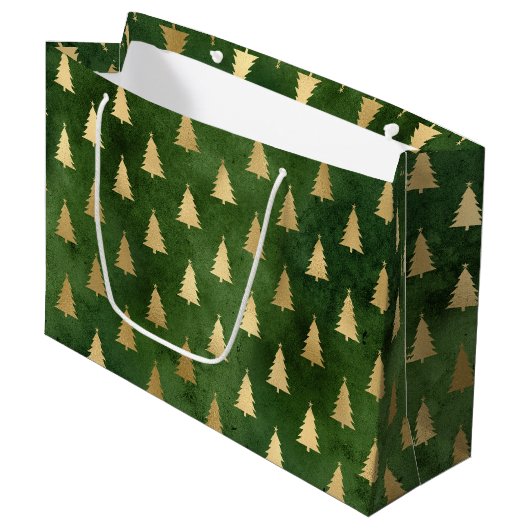 Festive Green and Gold Foil Winter Kerstboom Groot Cadeauzakje (Voorkant Gekanteld)