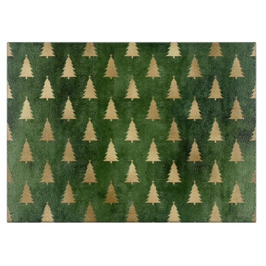 Festive Green and Gold Foil Winter Kerstboom Snijplank (Voorkant)