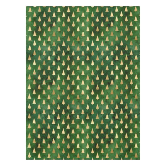 Festive Green and Gold Foil Winter Kerstboom Tafelkleed (Voorkant)