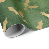 Festive Green and Gold Foil Winter KerstHolly Cadeaupapier (Rol Hoek)