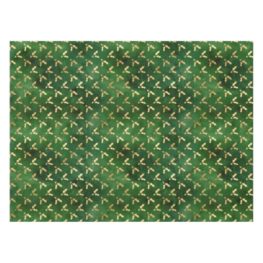Festive Green and Gold Foil Winter KerstHolly Tafelkleed (Voorkant (Horizontaal))