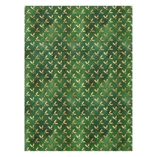 Festive Green and Gold Foil Winter KerstHolly Tafelkleed (Voorkant)