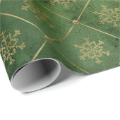Festive Green and Gold Foil Winter Snowflakes Cadeaupapier (Rol Hoek)