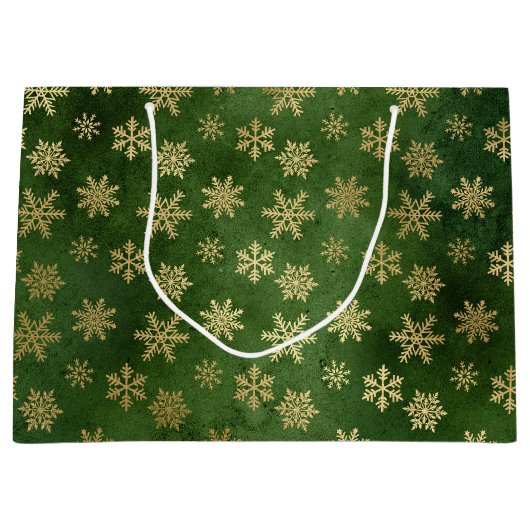 Festive Green and Gold Foil Winter Snowflakes Groot Cadeauzakje (Voorkant)