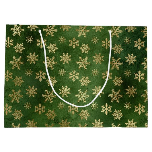 Festive Green and Gold Foil Winter Snowflakes Groot Cadeauzakje (Achterkant)