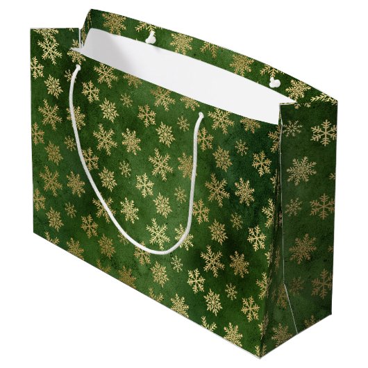 Festive Green and Gold Foil Winter Snowflakes Groot Cadeauzakje (Achterkant Gekanteld)