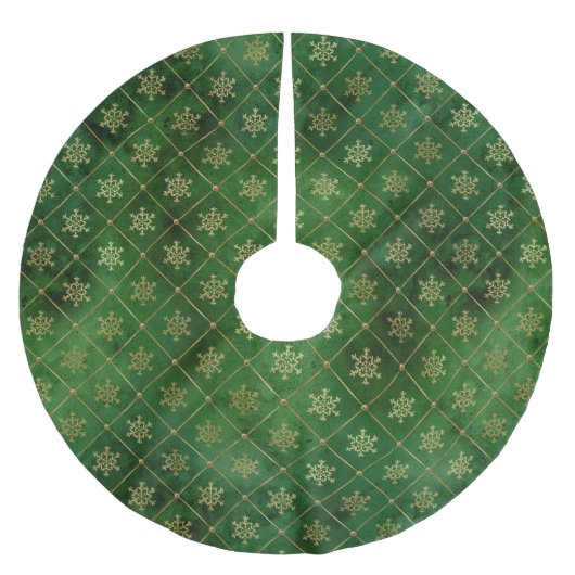 Festive Green and Gold Foil Winter Snowflakes Kerstboom Rok (Voorkant)