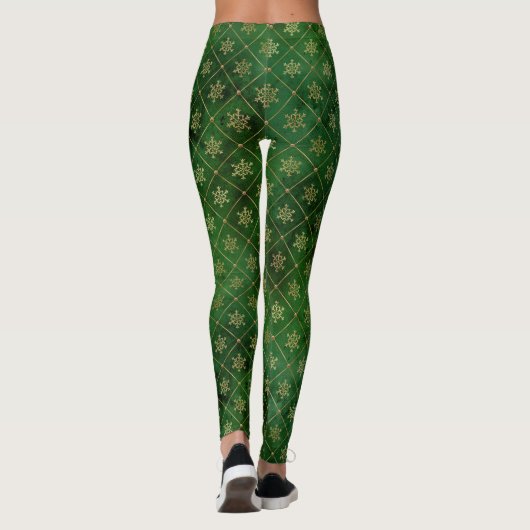 Festive Green and Gold Foil Winter Snowflakes Leggings (Achterkant)
