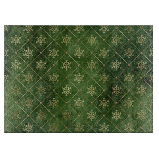 Festive Green and Gold Foil Winter Snowflakes Snijplank (Voorkant)