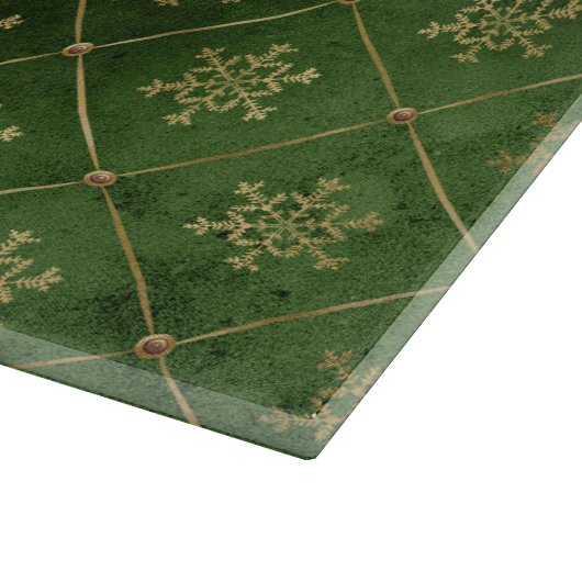 Festive Green and Gold Foil Winter Snowflakes Snijplank (Hoek)