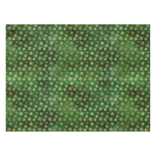 Festive Green and Gold Foil Winter Snowflakes Tafelkleed (Voorkant (Horizontaal))
