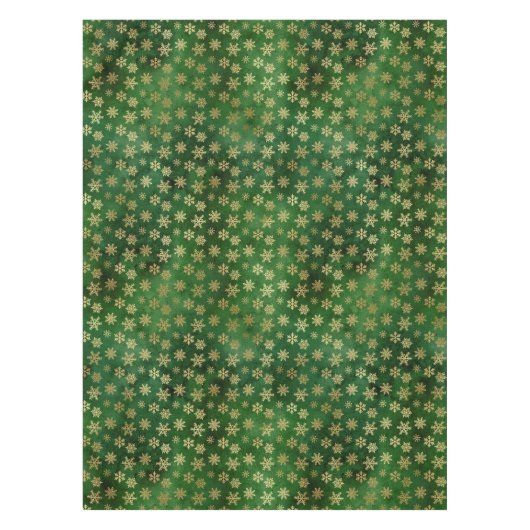 Festive Green and Gold Foil Winter Snowflakes Tafelkleed (Voorkant)