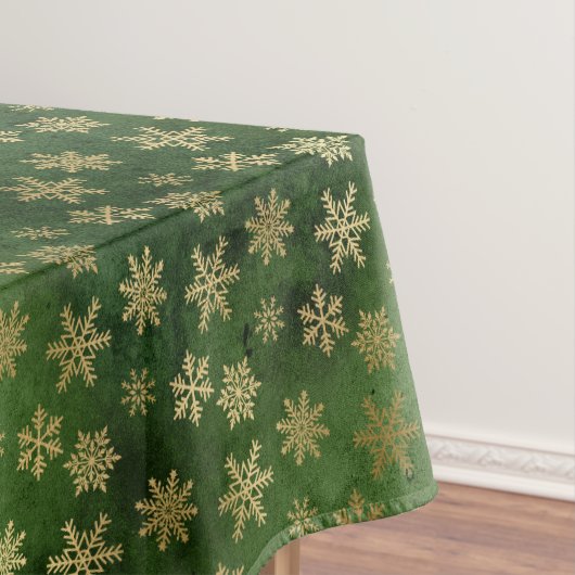 Festive Green and Gold Foil Winter Snowflakes Tafelkleed (Voorbeeld)