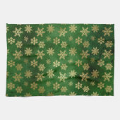 Festive Green and Gold Foil Winter Snowflakes Theedoek (Horizontaal)